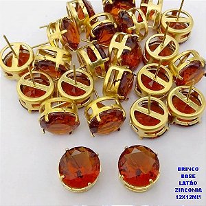 BRINCO NO BRUTO PRONTO PARA O BANHO(POTE) BRINCO COM BASE EM LATÃO E PEDRA DE ZIRCONIA)" 12X12MM" / PESO 3.2GR - BRU28254