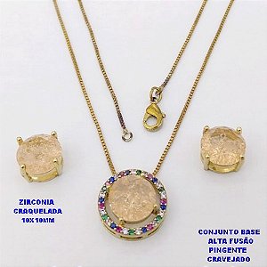 CONJUNTO NO BRUTO PRONTO PARA O BANHO(CX194) CONJUNTO COM CORRENTE VENEZIANA DE 45CM PINGENTE E BRINCO EM ALTA FUSÃO(ZIRCONIA CRAQUELADA)" 10X10MM" / PESO 5.8GR - BRU28257