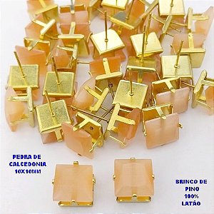 BRINCO NO BRUTO PRONTO PARA O BANHO(POTE) BRINCO DE PINO 100% LATÃO (PEDRA DE CALCEDONIA)" 10X10MM " / PESO 2.6GR - BRU28259