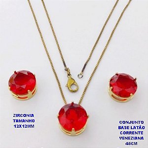CONJUNTO NO BRUTO PRONTO PARA O BANHO(pote)COM CORRENTE VENEZIANA DE 45CM / BRINCO E PINGENTE DE ZIRCONIA COM BASE DE PINO EM LATÃO " 12X12MM " / PESO 7,9GR - BRU28248A