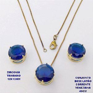 CONJUNTO NO BRUTO PRONTO PARA O BANHO(pote)COM CORRENTE VENEZIANA DE 45CM / BRINCO E PINGENTE DE ZIRCONIA COM BASE DE PINO EM LATÃO " 12X12MM " / PESO 7,9GR - BRU28247A