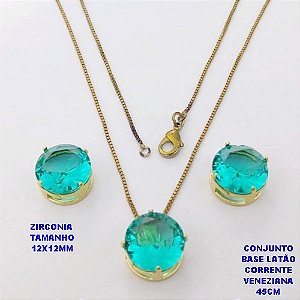 CONJUNTO NO BRUTO PRONTO PARA O BANHO(pote)COM CORRENTE VENEZIANA DE 45CM / BRINCO E PINGENTE DE ZIRCONIA COM BASE DE PINO EM LATÃO " 12X12MM " / PESO 7,9GR - BRU28246A