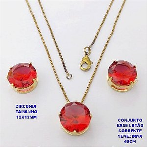 CONJUNTO NO BRUTO PRONTO PARA O BANHO(pote)COM CORRENTE VENEZIANA DE 45CM / BRINCO E PINGENTE DE ZIRCONIA COM BASE DE PINO EM LATÃO " 12X12MM " / PESO 7,9GR - BRU28244A