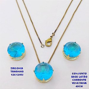 CONJUNTO NO BRUTO PRONTO PARA O BANHO(pote)COM CORRENTE VENEZIANA DE 45CM / BRINCO E PINGENTE DE ZIRCONIA COM BASE DE PINO EM LATÃO " 12X12MM " / PESO 7,9GR - BRU28249A