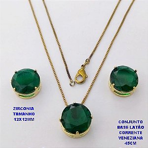 CONJUNTO NO BRUTO PRONTO PARA O BANHO(pote)COM CORRENTE VENEZIANA DE 45CM / BRINCO E PINGENTE DE ZIRCONIA COM BASE DE PINO EM LATÃO " 12X12MM " / PESO 7,9GR - BRU282450A