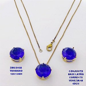 CONJUNTO NO BRUTO PRONTO PARA O BANHO(pote)COM CORRENTE VENEZIANA DE 45CM / BRINCO E PINGENTE DE ZIRCONIA COM BASE DE PINO EM LATÃO " 12X12MM " / PESO 7,9GR - BRU28253A