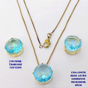 CONJUNTO NO BRUTO PRONTO PARA O BANHO(pote)COM CORRENTE VENEZIANA DE 45CM / BRINCO E PINGENTE DE ZIRCONIA COM BASE DE PINO EM LATÃO " 12X12MM " / PESO 7,9GR - BRU28252A