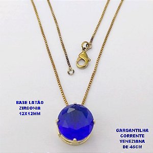 GARGANTILHA NO BRUTO PRONTO PARA O BANHO(pote)COM CORRENTE VENEZIANA DE 45CM / PINGENTE DE ZIRCONIA COM BASE DE PINO EM LATÃO " 12X12MM " / PESO 3.3GR - BRU28253B