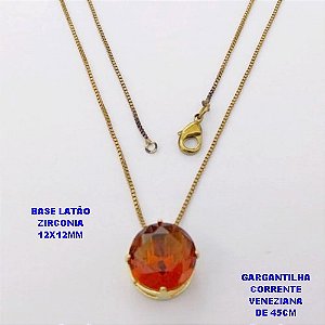 GARGANTILHA NO BRUTO PRONTO PARA O BANHO(pote)COM CORRENTE VENEZIANA DE 45CM / PINGENTE DE ZIRCONIA COM BASE DE PINO EM LATÃO " 12X12MM " / PESO 3.3GR - BRU28254B