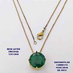 GARGANTILHA NO BRUTO PRONTO PARA O BANHO(pote)COM CORRENTE VENEZIANA DE 45CM / PINGENTE DE ZIRCONIA COM BASE DE PINO EM LATÃO " 12X12MM " / PESO 3.3GR - BRU28250B