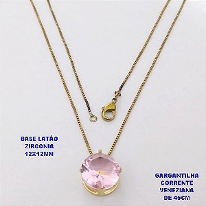 GARGANTILHA NO BRUTO PRONTO PARA O BANHO(pote)COM CORRENTE VENEZIANA DE 45CM / PINGENTE DE ZIRCONIA COM BASE DE PINO EM LATÃO " 12X12MM " / PESO 3.3GR - BRU28251B