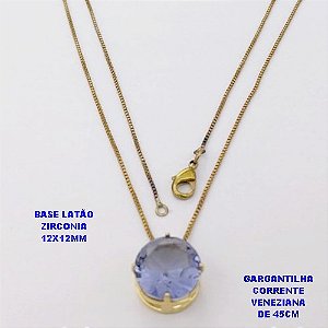 GARGANTILHA NO BRUTO PRONTO PARA O BANHO(pote)COM CORRENTE VENEZIANA DE 45CM / PINGENTE DE ZIRCONIA COM BASE DE PINO EM LATÃO " 12X12MM " / PESO 3.3GR - BRU28245B