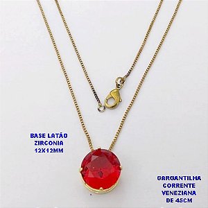 GARGANTILHA NO BRUTO PRONTO PARA O BANHO(pote)COM CORRENTE VENEZIANA DE 45CM / PINGENTE DE ZIRCONIA COM BASE DE PINO EM LATÃO " 12X12MM " / PESO 3.3GR - BRU28244B