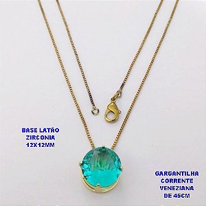GARGANTILHA NO BRUTO PRONTO PARA O BANHO(pote)COM CORRENTE VENEZIANA DE 45CM / PINGENTE DE ZIRCONIA COM BASE DE PINO EM LATÃO " 12X12MM " / PESO 3.3GR - BRU28246B