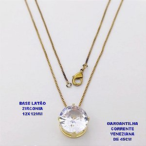 GARGANTILHA NO BRUTO PRONTO PARA O BANHO(pote)COM CORRENTE VENEZIANA DE 45CM / PINGENTE DE ZIRCONIA COM BASE DE PINO EM LATÃO " 12X12MM " / PESO 3.3GR - BRU28142B