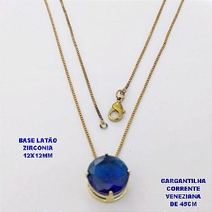 GARGANTILHA NO BRUTO PRONTO PARA O BANHO(pote)COM CORRENTE VENEZIANA DE 45CM / PINGENTE DE ZIRCONIA COM BASE DE PINO EM LATÃO " 12X12MM " / PESO 3.3GR - BRU28247B