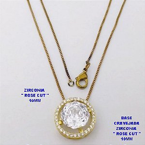 GARGANTILHA NO BRUTO PRONTO PARA O BANHO (POTE)CORRENTE VENEZIANA DE 45CM COM BASE ALTA FUSÃO CRAVEJADA ( " ZIRCONIA ROSE CUT 10X10MM ") / PESO 4.9GR - BRU28301