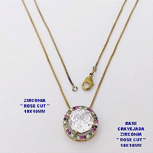 GARGANTILHA NO BRUTO PRONTO PARA O BANHO (POTE)CORRENTE VENEZIANA DE 45CM COM BASE ALTA FUSÃO CRAVEJADA ( " ZIRCONIA ROSE CUT 10X10MM ") / PESO 4.9GR - BRU28302