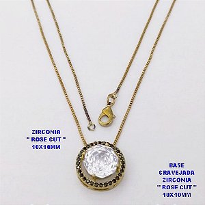 GARGANTILHA NO BRUTO PRONTO PARA O BANHO (POTE)CORRENTE VENEZIANA DE 45CM COM BASE ALTA FUSÃO CRAVEJADA ( " ZIRCONIA ROSE CUT 10X10MM ") / PESO 4.9GR - BRU28303