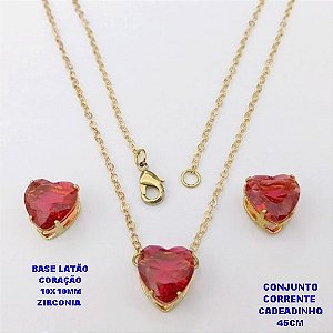 CONJUNTO NO BRUTO PRONTO PARA O BANHO(POTE)COM CORRENTE CADEADO DE 45CM / BRINCO E PINGENTE COM BASE EM LATÃO FORMATO DE CORAÇÃO ZIRCONIA " 10X10MM " / PESO 3.9GR - BRU28320