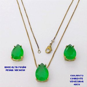 CONJUNTO NO BRUTO PRONTO PARA O BANHO(CX194)COM CORRENTE VENEZIANA DE 45CM BASE GOTA EM ALTA FUSÃO " 10X14MM " / PESO 4.9GR - BRU28322