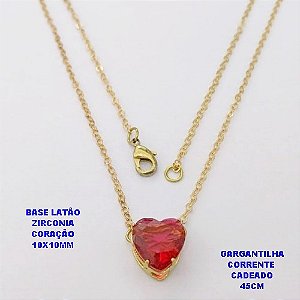 GARGANTILHA NO BRUTO PRONTO PARA O BANHO(POTE)COM CORRENTE CADEADO DE 45CM / BRINCO E PINGENTE COM BASE EM LATÃO FORMATO DE CORAÇÃO ZIRCONIA " 10X10MM " / PESO 2.4GR - BRU28320A