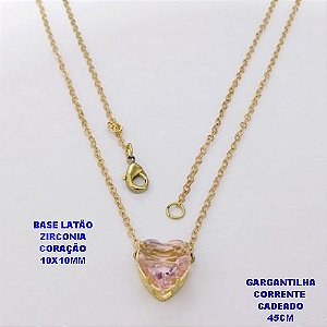 GARGANTILHA NO BRUTO PRONTO PARA O BANHO(POTE)COM CORRENTE CADEADO DE 45CM / BRINCO E PINGENTE COM BASE EM LATÃO FORMATO DE CORAÇÃO ZIRCONIA " 10X10MM " / PESO 2.4GR - BRU28318A
