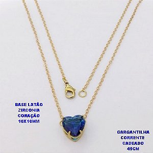 GARGANTILHA NO BRUTO PRONTO PARA O BANHO(POTE)COM CORRENTE CADEADO DE 45CM / BRINCO E PINGENTE COM BASE EM LATÃO FORMATO DE CORAÇÃO ZIRCONIA " 10X10MM " / PESO 2.4GR - BRU28315A