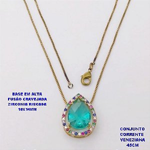 GARGANTILHA NO BRUTO PRONTO PARA O BANHO (CX194)CORRENTE VENEZIANA DE 45CM COM BASE ALTA FUSÃO CRAVEJADA ( " ZIRCONIA RISCADA 10X14MM ") / PESO 4.1GR - BRU28337