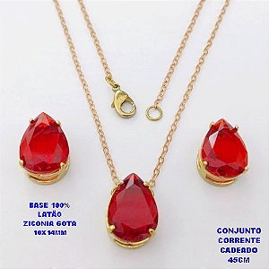 CONJUNTO NO BRUTO PRONTO PARA O BANHO(POTE)COM CORRENTE CADEADO DE 45CM / BRINCO E PINGENTE COM BASE EM LATÃO FORMATO DE GOTA ZIRCONIA " 10X14MM " / PESO 5.3GR - BRU28338