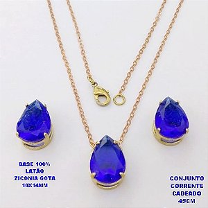 CONJUNTO NO BRUTO PRONTO PARA O BANHO(POTE)COM CORRENTE CADEADO DE 45CM / BRINCO E PINGENTE COM BASE EM LATÃO FORMATO DE GOTA ZIRCONIA " 10X14MM " / PESO 5.3GR - BRU28342