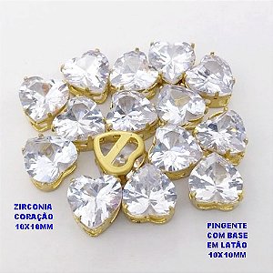 PINGENTE NO BRUTO PRONTO PARA O BANHO(POTE) PINGENTE COM BASE EM LATÃO(VENDIDO POR UNIDADE) FORMATO DE CORAÇÃO ZIRCONIA " 10X10MM " / PESO 0,08GR - BRU28353