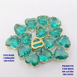 PINGENTE NO BRUTO PRONTO PARA O BANHO(POTE) PINGENTE COM BASE EM LATÃO(VENDIDO POR UNIDADE) FORMATO DE CORAÇÃO ZIRCONIA " 10X10MM " / PESO 0,08GR - BRU28356