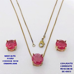 CONJUNTO NO BRUTO PRONTO PARA O BANHO(CX194) CONJUNTO COM CORRENTE VENEZIANA DE 45CM PINGENTE E BRINCO EM ALTA FUSÃO(ZIRCONIA CRAQUELADA)" 10X10MM" / PESO 4.8GR - BRU28365
