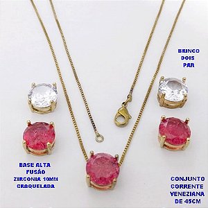 CONJUNTO NO BRUTO PRONTO PARA O BANHO(CX194) CONJUNTO COM CORRENTE VENEZIANA DE 45CM PINGENTE E BRINCO(dois par) EM ALTA FUSÃO(ZIRCONIA CRAQUELADA)" 10X10MM" / PESO total 10.3GR - BRU28366