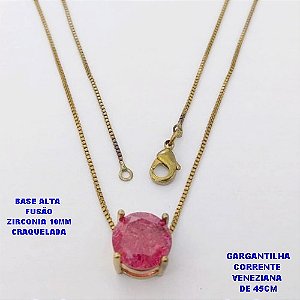 GARGANTILHA NO BRUTO PRONTO PARA O BANHO(CX194) CONJUNTO COM CORRENTE VENEZIANA DE 45CM PINGENTE EM ALTA FUSÃO(ZIRCONIA CRAQUELADA)" 10X10MM" / PESO 3.2GR - BRU28367
