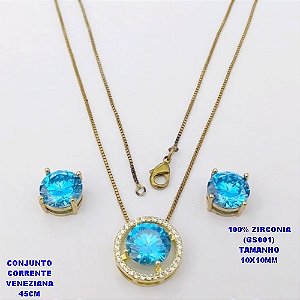 CONJUNTO NO BRUTO PRONTO PARA O BANHO(POTE) CONJUNTO COM CORRENTE VENEZIANA DE 45CM PINGENTE E BRINCO EM ALTA FUSÃO(ZIRCONIA GS001 )" 10X10MM" / PESO 5.8GR - BRU28369