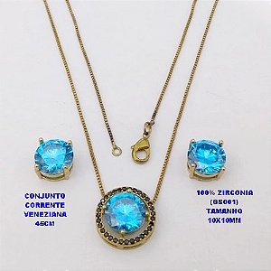 CONJUNTO NO BRUTO PRONTO PARA O BANHO(POTE) CONJUNTO COM CORRENTE VENEZIANA DE 45CM PINGENTE E BRINCO EM ALTA FUSÃO(ZIRCONIA GS001 )" 10X10MM" / PESO 5.8GR - BRU28371