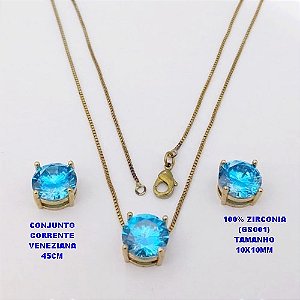 CONJUNTO NO BRUTO PRONTO PARA O BANHO(POTE) CONJUNTO COM CORRENTE VENEZIANA DE 45CM PINGENTE E BRINCO EM ALTA FUSÃO(ZIRCONIA GS001 )" 10X10MM" / PESO 5.8GR - BRU28372