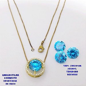 GARGANTILHA NO BRUTO PRONTO PARA O BANHO(POTE) GARGANTILHA COM CORRENTE VENEZIANA DE 45CM PINGENTE EM ALTA FUSÃO(ZIRCONIA GS001 )" 10X10MM" / PESO 4.8GR - BRU28373