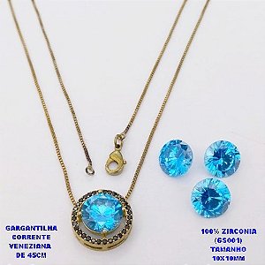 GARGANTILHA NO BRUTO PRONTO PARA O BANHO(POTE) GARGANTILHA COM CORRENTE VENEZIANA DE 45CM PINGENTE EM ALTA FUSÃO(ZIRCONIA GS001 )" 10X10MM" / PESO 4.8GR - BRU28375