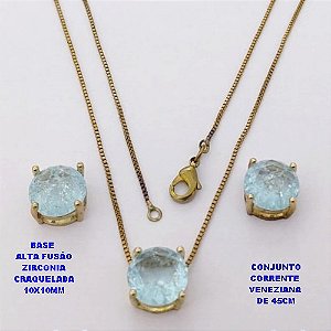 CONJUNTO NO BRUTO PRONTO PARA O BANHO(POTE) CONJUNTO COM CORRENTE VENEZIANA DE 45CM PINGENTE E BRINCO EM ALTA FUSÃO(ZIRCONIA CRAQUELADA )" 10X10MM" / PESO 5.3GR - BRU28377
