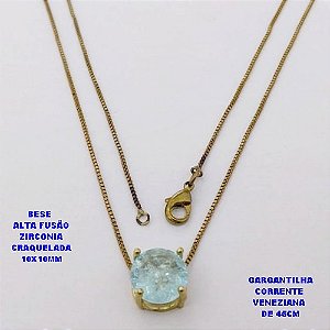 GARGANTILHA NO BRUTO PRONTO PARA O BANHO(POTE) CONJUNTO COM CORRENTE VENEZIANA DE 45CM PINGENTE EM ALTA FUSÃO(ZIRCONIA CRAQUELADA )" 10X10MM" / PESO 3.1GR - BRU28378