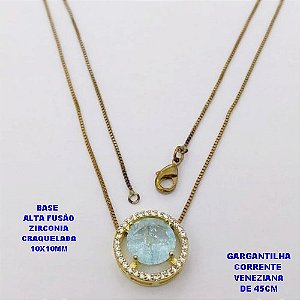 GARGANTILHA NO BRUTO PRONTO PARA O BANHO(POTE) GARGANTILHA COM CORRENTE VENEZIANA DE 45CM PINGENTE EM ALTA FUSÃO(ZIRCONIA CRAQUELADA )" 10X10MM" / PESO 3.9GR - BRU28379