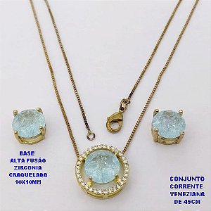 CONJUNTO NO BRUTO PRONTO PARA O BANHO(POTE) GARGANTILHA COM CORRENTE VENEZIANA DE 45CM PINGENTE EM ALTA FUSÃO(ZIRCONIA CRAQUELADA )" 10X10MM" / PESO 6.6GR - BRU28380