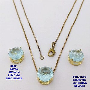 CONJUNTO NO BRUTO PRONTO PARA O BANHO(POTE) GARGANTILHA COM CORRENTE VENEZIANA DE 45CM PINGENTE E BRINCO LATÃO(ZIRCONIA CRAQUELADA )" 10X10MM" / PESO 4.9GR - BRU28381
