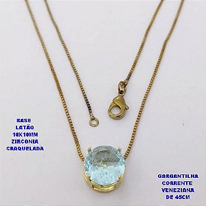 GARGANTILHA NO BRUTO PRONTO PARA O BANHO(POTE) GARGANTILHA COM CORRENTE VENEZIANA DE 45CM PINGENTE LATÃO(ZIRCONIA CRAQUELADA )" 10X10MM" / PESO 2.8GR - BRU28382