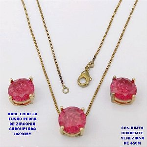 CONJUNTO NO BRUTO PRONTO PARA O BANHO(POTE) GARGANTILHA COM CORRENTE VENEZIANA DE 45CM PINGENTE E BRINCO EM ALTA FUSÃO (ZIRCONIA CRAQUELADA )" 10X10MM" / PESO 4.9GR - BRU28392