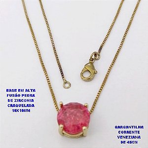 GARGANTILHA NO BRUTO PRONTO PARA O BANHO(POTE) GARGANTILHA COM CORRENTE VENEZIANA DE 45CM PINGENTE EM ALTA FUSÃO (ZIRCONIA CRAQUELADA )" 10X10MM" / PESO 3.1GR - BRU28393
