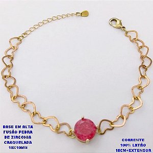 PULSEIRA NO BRUTO PRONTO PARA O BANHO(POTE) PULSEIRA COM CORRENTE DE CORAÇÃO LARGURA 0,05CM DE 18CM+EXTENSOR PINGENTE EM ALTA FUSÃO (ZIRCONIA CRAQUELADA )" 10X10MM" / PESO 4.4GR - BRU28394